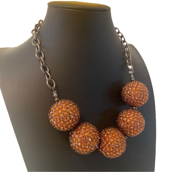 Five Large Rhinestone Bubblegum Bead Statement Necklace on Gun Metal Chain. - Picture 2 of 5